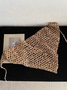 1pc Sequin Sexy Women's Tie-Up Triangle Scarf, Versatile Headband, Suitable For Street, Boho, Retro, Fashion, Desert, Y2K, Street, Daily, Festival Party, Events, Beach Vacation, Holiday Gift For Girls, Hair Accessory, Headpiece Women Bandana Summer Outfits Summer Beach Hair Bands,Travel,Birthday - Khaki - View 6