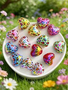 5/10/20/30/50pcs Multi-Color Fashionable Cute Leopard Print Heart Beads, Focal Beads Suitable For DIY Necklace, Bracelet, Earring, Keychain, Phone Strap, Decorative Pen, Couples Gift - Multicolor - View 4