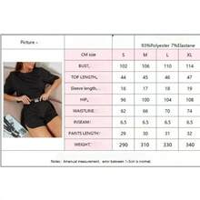 2pcs Women Summer Casual Solid Color Short Sleeve Crew Neck Crop Top & High Slit Shorts Pajama Set, Spring/Summer Lounge Set - Rượu sâm banh - Xem 12
