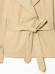 Áo khoác dáng ngắn kiểu Pháp mùa xuân dành cho nữ, kiểu dáng hai hàng cúc, thắt lưng, cổ ve lật, tay dài, thanh lịch, thích hợp cho nữ. - Màu Khaki - Xem 5