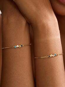 Vòng tay đá sinh nhật thiết kế riêng, đá hình lá, vòng tay cưới, quà sinh nhật, quà tặng phù dâu, vòng tay cho mẹ, quà Ngày của Mẹ cho phái nữ - Đá sinh tháng 7 hình tròn - nhiều màu sắc - Xem 7