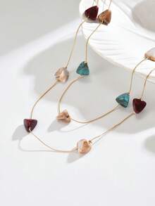 1件时尚优雅波西米亚风首饰，多种款式可选：水滴形树脂珠双层项链；彩色三角形树脂金链双层项链；彩虹圆形树脂金球DIY手工多层项链。适合日常佩戴、情人节、派对、度假等场合。树脂颜色和形状多样，轻微色差属正常现象，非常漂亮，请放心购买。 - 彩色 - 查看 4
