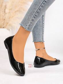 Giày nữ mũi nhọn bằng da bóng màu đen, giày lười đế thấp thoải mái, thích hợp đi làm hàng ngày. - màu đen - Xem 3