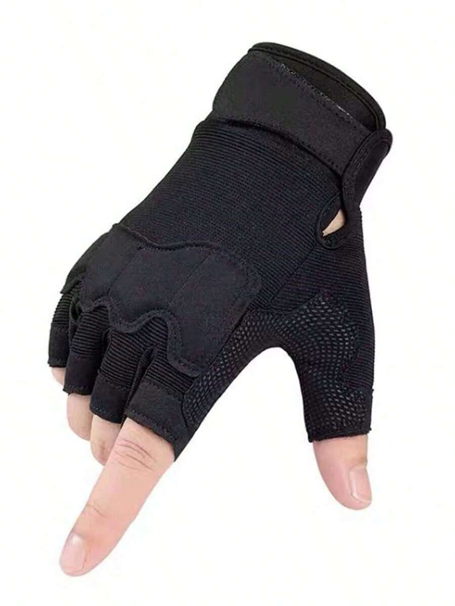 1pair Men Solid Fashionable Fingerless Gloves Outdoor Riding - 軍綠色 - 查看 1