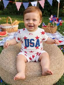 2Pcs  Toddler Baby Boy 4th Of July Outfit Toddler Boy Fourth Of July Clothes Memorial Usa American Flag Tshirt Shorts Set, Fourth Of July Baby Boy Girl Outfit, Toddler Baby Boy Girl Memorial Day Outfit - 紅色 - 查看 4