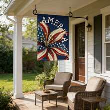 4th Of July Yard Flags Red White And Blue Flower Dog Patriotic Garden Flag For Lawn Outdoor Holiday Decorations - 藍色 - 查看 3