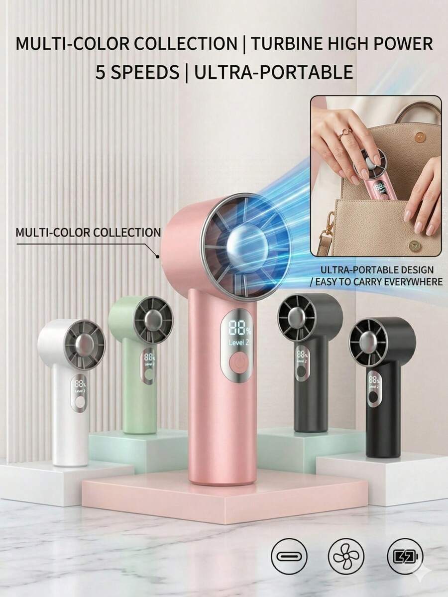 YITUMU High-Power Turbo Mini Handheld Fan With Smart LED Display, 5 ...