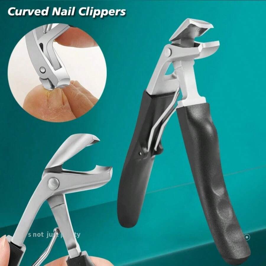 Professional Thick Stainless Steel Nail Clipper With Embedded Toenail Trimmer, Curved Blade, Anti-Splash, Wide Opening Manicure Tool - B-Black - View 1