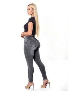 Women's Butt Lifting Jeans, High Stretch Leggings, Fashionable And Elegant, Suitable Dates, Commuting, Casual Travel, Valentine's Day And New Year Wear - 中灰色 - 查看 9