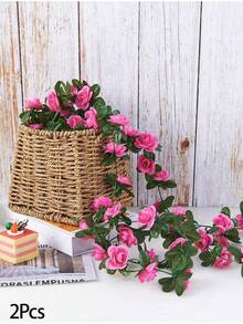 1/2 件人造悬挂玫瑰藤蔓仿真花环玫瑰常绿常春藤藤蔓丝绸玫瑰植物带绿叶装饰，适用于家居装饰、房间装饰、花园装饰、墙面装饰、室内/室外装饰、卧室装饰、婚礼装饰、餐桌装饰、派对装饰、生日装饰、情人节装饰 - 白色 - 查看 17