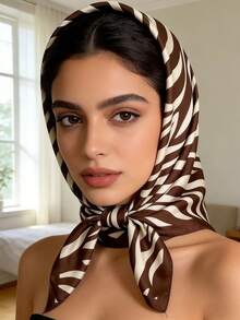 1pc Women's 90cm Luxurious Zebra Print Faux Silk Twill Scarf, Suitable For Daily Wear As Bandana, Headband, Hair Accessory,Beach,Holiday - Multicolor - View 2