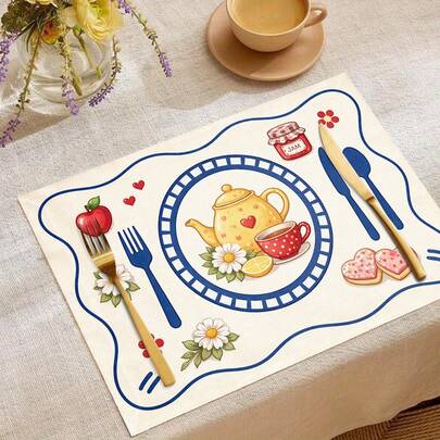 1 tấm lót bàn ăn bằng vải lanh, thảm ăn sáng, đế lót ly cà phê, tấm lót bát, phụ kiện nhà bếp, thảm ăn dễ lau chùi, thích hợp cho gia đình, nhà hàng, trang trí phòng ăn, quà tặng ngày lễ, quà tặng bạn bè, bộ nhiều món