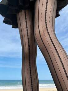 法式少女条纹波点连裤袜，日常穿着优雅透明丝袜 - 彩色 - 查看 10