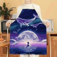 1pc Whale & Swing Pattern Apron, Creative Funny Fashionable Printed Apron, Kitchen Cooking Cleaning Apron, Innovative Home Apron - Multicolor - View 17