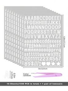 1500pcs/Pack Waterproof English Letter Sticker, Suitable For Party, Holiday Decoration, Greeting Cards, Postcards, Notebooks, Laptop, Skateboard, Helmet, Comes With 1 Pair Of Tweezers (Color Random) Back To School - Black - View 18