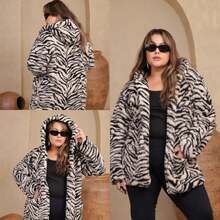 Plus Size Teddy Coat, Lined Inside, With Hood, Women's Cold Weather Overcoat - Multicolor - View 1