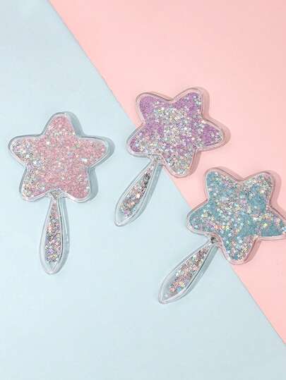 1pc Makeup Star Sequin Glitter Handheld Mirror, Cosmetic Pocket Mirror Gift