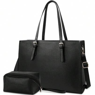 NEWHEY Túi xách tay kết hợp túi tote, túi đựng laptop, chất liệu da nhẹ chống thấm nước, cặp đựng laptop 15.6 inch, cặp công sở, túi xách tay dung lượng lớn, túi đeo vai, túi công sở chuyên nghiệp có ví cầm tay, màu đen.