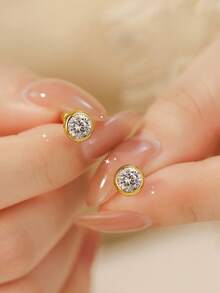 1 Đôi bông tai đính đá Moissanite tròn, quà tặng trang sức cao cấp dành cho nữ, quà tặng trang sức chất lượng cao bằng bạc sterling 925. - Bông tai tròn - Xem 6