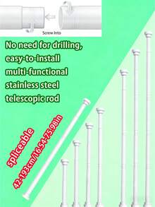 1pc Super Long Stainless Steel Telescopic Rod, Curtain Rod, Door Curtain Rod, Wardrobe Rod, Shower Curtain Rod, Tension Rod, Drying Rack, Curtain Pole, Wardrobe Hanging Rod, Extendable Rod, Laundry Drying Rod, Rod Bracket, Kitchen Organizer Rod, Black Room Divider, Spring Curtain Rod, Spring Shower Curtain Rod, No Drilling Required, Adjustable Bathroom Divider Spring Rod, Adjustable Black Shower Curtain Rod - Shower Curtain Rod - View 14