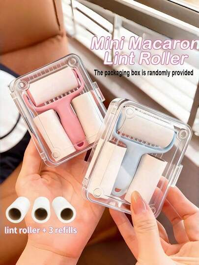Bộ dụng cụ lăn bụi mini cầm tay - 1 cán lăn + 3 con lăn thay thế, keo dính chắc chắn giúp loại bỏ lông thú cưng, dễ sử dụng, cán lăn có thể tái sử dụng, không cần nguồn điện, thích hợp cho thú cưng/quần áo/thảm/ghế xe hơi, cần thiết cho người nuôi thú cưng và khi đi du lịch.