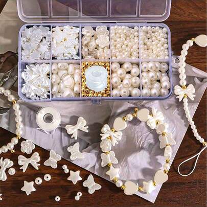 Assorted Acrylic Beaded Faux Pearl Fashion Jewelry Accessories Kit, Candy Color Cute Charm Beaded DIY Jewelry, Keychain, Necklace Craft Supplies For Making Holiday Party Gifts