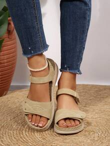2025 New Summer Plus Size Casual Sandals For Women, One-Strap Peep Toe Comfortable Cross-Border Sandals - Khaki - View 3