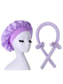 Set di 5 pezzi/4 pezzi/2 pezzi di fasce per capelli arriccianti senza calore, include fascia arricciante con elastici per capelli, arricciatore senza calore e cuffia da notte in raso, adatto a tutti i tipi di capelli, crea onde morbide e naturali, strumento di styling fai-da-te, ideale per dormire, rende i capelli morbidi e lucenti, essenziale per il ritorno a scuola e i viaggi - Viola - Visualizzare 8