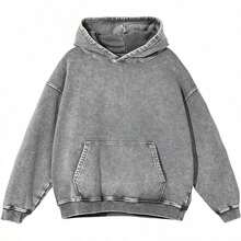 Men's Washed Distressed Pocket Hoodie Vintage Oversized Hoodie Acid Wash Cotton Pullover Hoodies For Streetwear Sweatshirts - Street Fashion - 灰色 - 查看 6