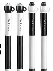 2pcs Random Mule Tea Cup Cat Rotating Neutral Pens, Creative Cute High-Quality Pens For Students, Quick-Drying Black Ink - Multicolor - View 8