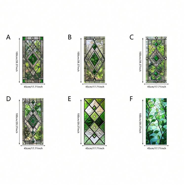 1/6pcs Retro Style Frosted Static Cling Window Film, Green Geometric Leaf Pattern, Removable Waterproof PVC Material, Suitable For Privacy Protection In Kitchen, Bathroom, Bedroom, Window Coverage Size 17.71x39.37 Inches - multicolor - View 11