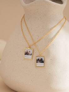 Customized Handwritten Necklace, Real (Your Own) Handwriting, 14k Gold Engraved Pendant, Personalized Signature Jewelry, Perfect Gift - Square Sign Image + Text Style - View 9