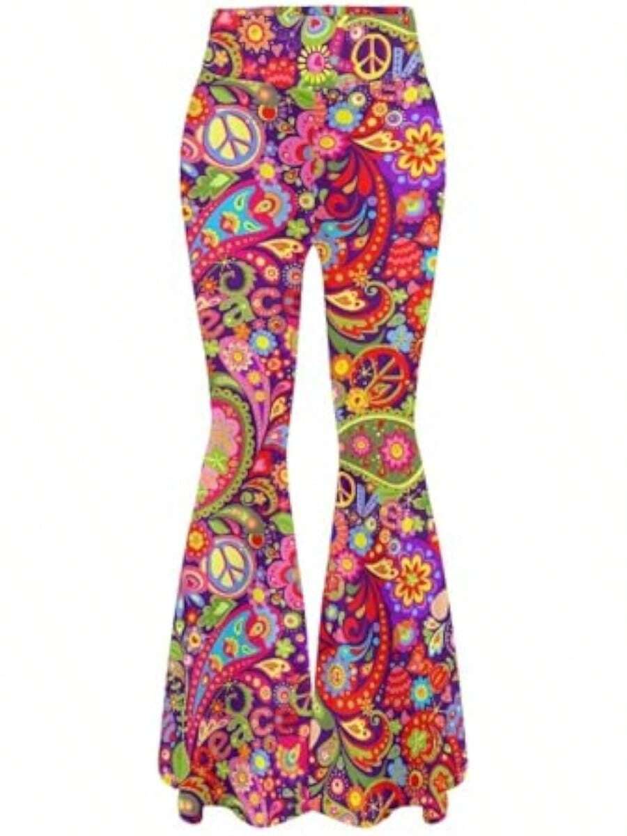 Women's 70S Yoga Pants Flare Ladies Hippie Flower Flared Leggings Athletic Leggings High Waisted Workout Pants - 風格 - 查看 1