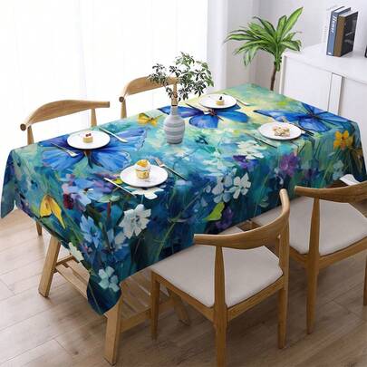 1件装优雅蝴蝶图案印花桌布 - 100% 涤纶，长方形，梭织，适用于家庭厨房餐厅、派对晚宴、野餐、约会、婚礼、主题派对装饰、室内外使用