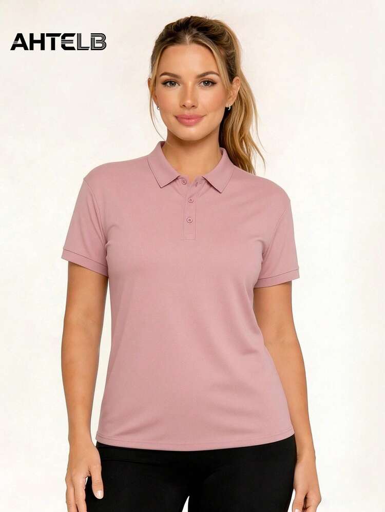 Áo Polo nữ AHTELB mùa hè màu trơn, nhanh khô, áo thể thao thường ngày thoáng khí, áo thoải mái mát mẻ, áo ngắn tay nhanh khô nhẹ cho hoạt động thể thao ngoài trời, chạy bộ, cưỡi ngựa, bóng chày. - Hồng - Xem 1