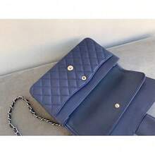 Dark Blue Quilted Leather Shoulder Bag – 26x16x7 Cm Handmade Chain Crossbody Bag With Turn-Lock Closure And Dust Bag - Dark Blue - 查看 7