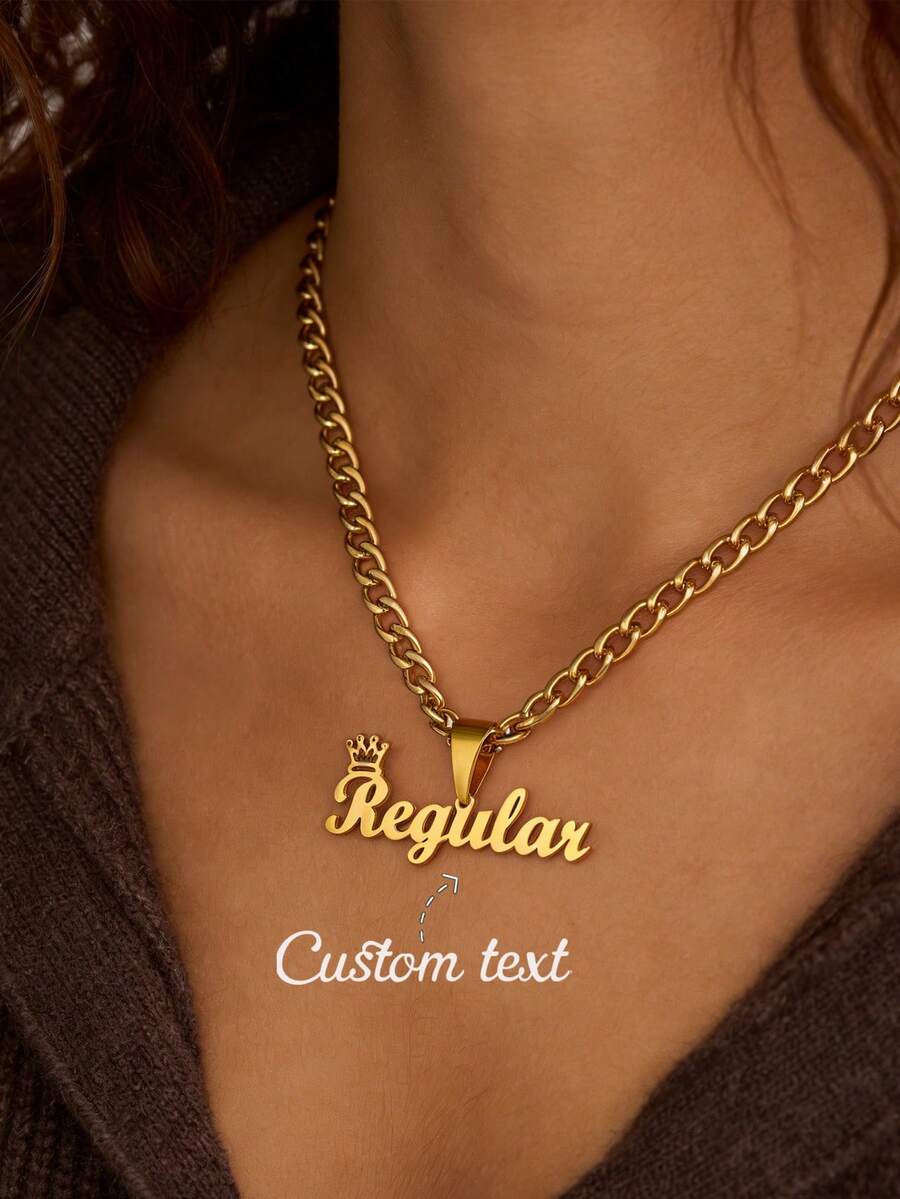 Dây chuyền mặt dây chuyền hình trái tim mờ khắc tên cá nhân, mặt dây chuyền thép không gỉ, dây chuyền chữ cái tùy chỉnh, quà tặng trang sức sinh nhật cho phụ nữ. - Dây chuyền vàng-5NK - Xem 1