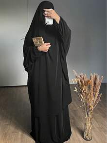 女款寬鬆長袖保守風阿巴雅，搭配分體式裙子，舒適日常與禮拜穿著 - 彩色 - 查看 16