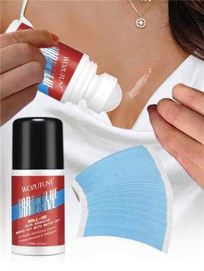 Kit de adhesivo corporal y de instalación de peluca de sujeción fuerte, pegamento corporal en rollo e cinta doble cara invisible y resistente al agua, unión duradera y resistente al sudor adecuada para pelucas de encaje, adhesivo corporal fácil de limpiar con agua, accesorios corporales, ropa de moda, herramienta de peinado diario para mujeres