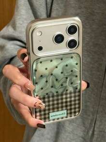 Star Glitter Retro Grid Texture Y2K Phone Case Compatible And Compatible  17/17Pro/17Promax/17air/16promax/16/16/16pro/16plus/15/15promax/15pro13/14promax/13promax/14pro/14promax The Appearance Of The Phone Case Is Beautiful And Simple.The Back Cover Is Soft, Shock Resistant, Waterproof, Drop Resistant, And Scratch Resistant - 綠色 - 查看 4