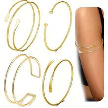 4pcs Women's Arm Cuff Bracelet Set, Minimalist Adjustable Arm Bands - A0021T-10 - 查看 2