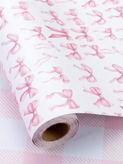 1 hoja de papel de regalo con lazo rosa - Ideal para envolver regalos, ramos y diversas manualidades DIY; perfecto para decorar fiestas de cumpleaños, celebraciones con tema de lazos, bodas, regalos del Día de la Madre y de graduación.