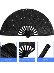 Quạt cầm tay bóng bẩy dành cho nữ, quạt gấp cỡ lớn kiểu tiệc tùng, quà tặng chủ đề sinh nhật, biểu diễn, lễ hội, dạ hội, bán sỉ - Nhiều màu - Xem 4