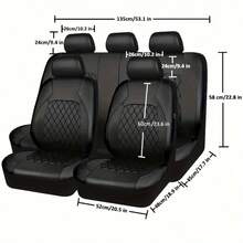 Full Set PU Leather Car Seat Covers, Single-Line Diamond Quilted Supportive PU Leather, Suitable For Airbags, Breathable, Fit For Sedans, Trucks And SUVs, Comfortable And Durable, Water-Resistant And Prevent Stains, Dust And Liquid Splashes. - Seat Covers - View 2