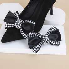1 Pair Elegant Minimalist Black Houndstooth Pattern Black Stripe Detachable Shoe Clips, Suitable For Wedding, Party, High Heels - Black - View 1