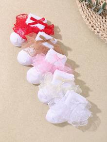 5/1/10 Pairs Lace Mesh Princess Style Baby Socks, Girls Lace Ruffle Breathable Comfortable Non-Binding Socks, 0-36 Months, Suitable For Spring/Summer, Daily Wear, Weddings, Back To School Season - Multicolor - View 2