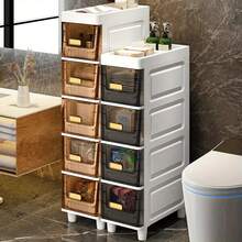 3/4/5-Tier Ultra-Slim Plastic Storage Cabinet, Bathroom Niche Cabinet, Large-Capacity Bathroom Storage Cabinet, Luxury-Style Bathroom Shelving, Floor-Standing Shelving For Beside The Toilet, Storage Cabinet; Suitable For Use In Offices As A Drawer-Style Document Organizer, Ideal For Narrow Corners In Studios, And Also Suitable For Living Rooms, Bedrooms, Or Bathrooms - 棕色的 - 查看 2
