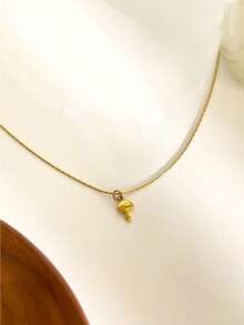 1件装不锈钢防水不褪色可爱精致迷你蘑菇吊坠项链，适合女性日常佩戴 - 金色 - 查看 2