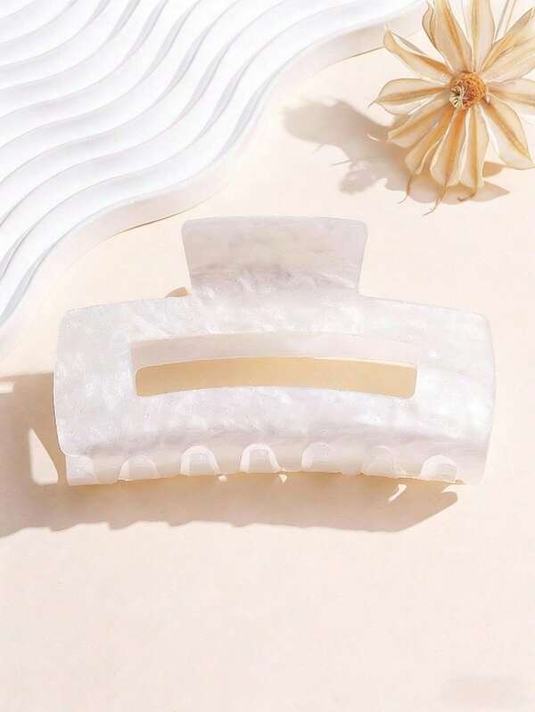 1pc Women's High-Quality Elegant Sweet Solid Color Textured Hollow Square Non-Slip Fashionable 10cm Large Hair Claw/Clip/Clamp, Suitable For Daily Use And Gifts