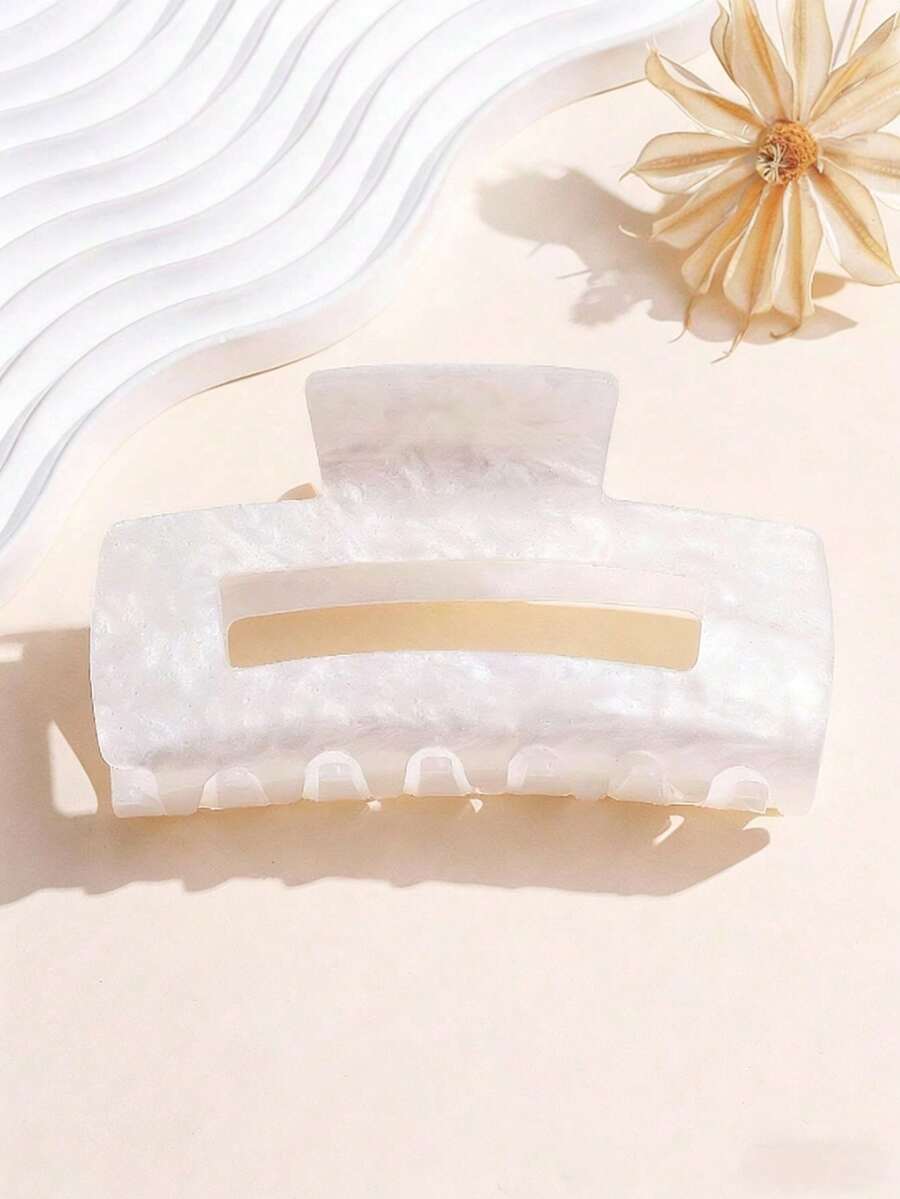 1 pièce Pince à cheveux carrée élégante et douce de haute qualité, texture ajourée, antidérapante, 10 cm, convient pour un usage quotidien et comme cadeau. Accessoire de cheveux d'été, pince de plage, vacances, voyage, festival, fête - Blanc - Voir 1